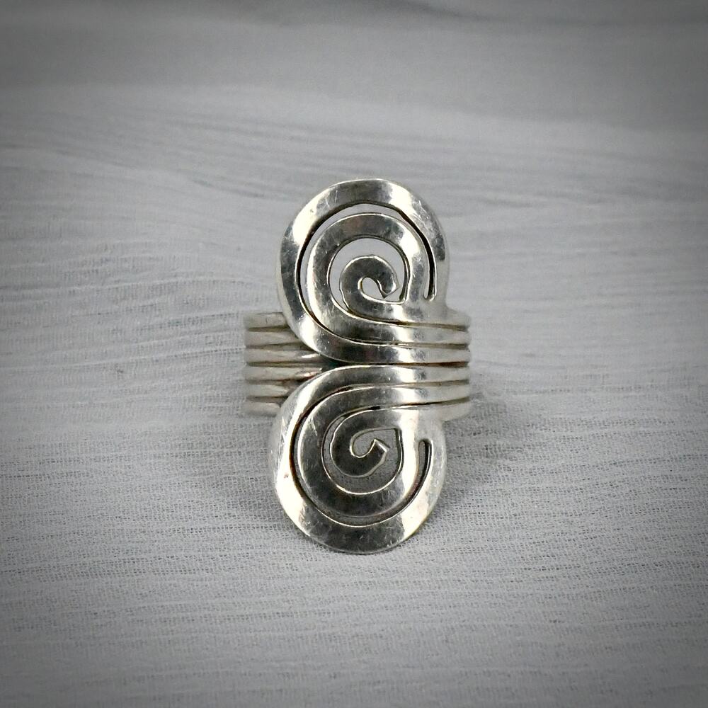 Vintage ATI Mexico 925 Sterling Silver Ring Modernist Swirl Size 6 9.4g - Picture 2 of 11